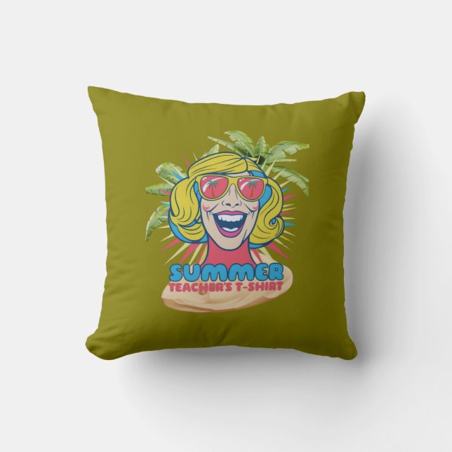 Groovy Summer Teacher Vibes Throw Pillow (Front)