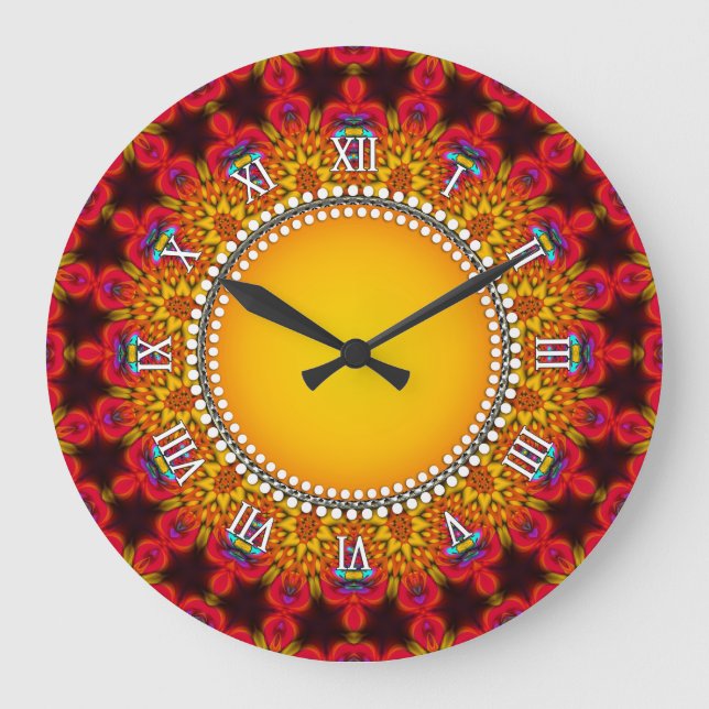 Groovy Sun Red Orange Yellow Energy Large Clock (Front)