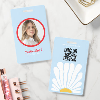 Groovy sunflower retro boho business ID badge