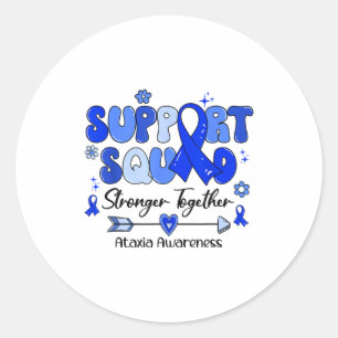 Groovy Support Squad Blue Ribbon Ataxia Awareness Classic Round Sticker