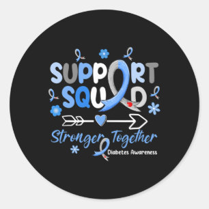 Groovy Support Squad Blue Ribbon Diabetes Awarenes Classic Round Sticker