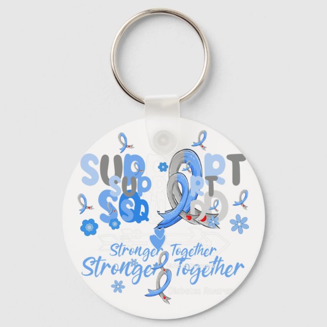 Groovy Support Squad Blue Ribbon Diabetes Awarenes Key Ring (Front)