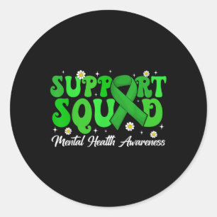 Groovy Support Squad Mental Health Awareness Green Classic Round Sticker