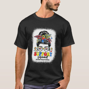 Groovy Support Squad Messy Bun Autism Awareness T-Shirt