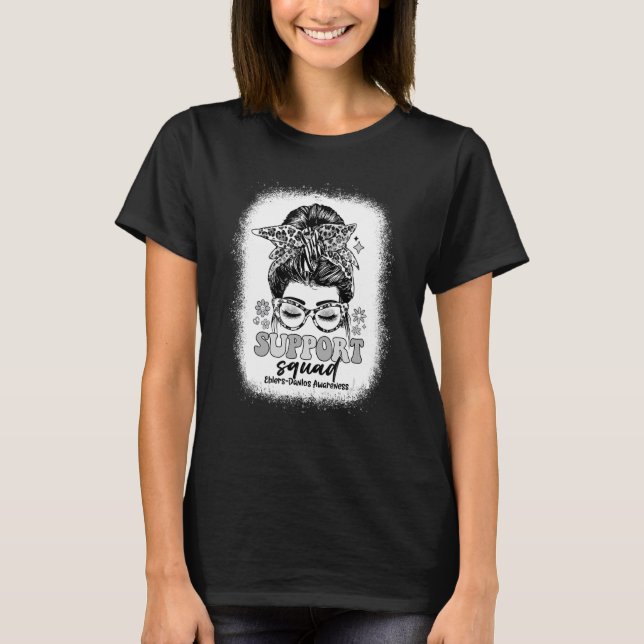 Groovy Support Squad Messy Bun Ehlers Danlos Aware T-Shirt (Front)