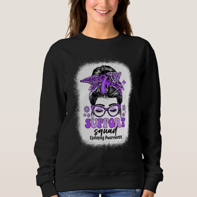 Groovy Support Squad Messy Bun Epilepsy Awareness Sweatshirt (Front)