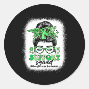 Groovy Support Squad Messy Bun Kidney Disease Classic Round Sticker