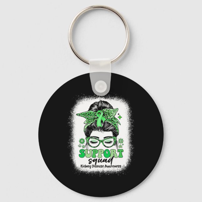 Groovy Support Squad Messy Bun Kidney Disease  Key Ring (Front)