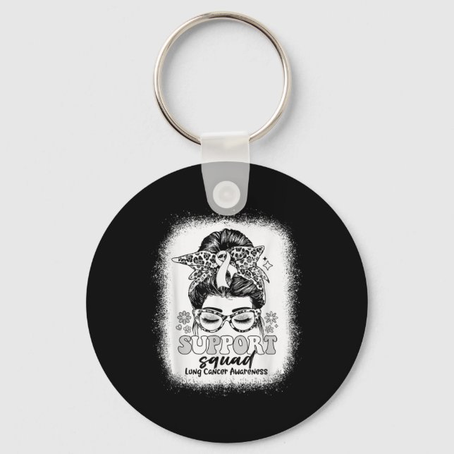 Groovy Support Squad Messy Bun Lung Cancer Awarene Key Ring (Front)