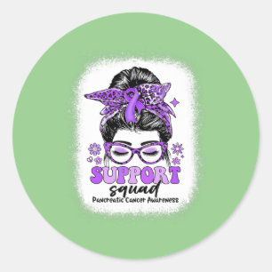 Groovy Support Squad Messy Bun Pancreatic Cancer  Classic Round Sticker