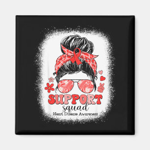 Groovy Support Squad Messy Bun Red Ribbon Heart Di Magnet