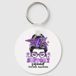 Groovy Support Squad Messy Bun Women Overdose Awar Key Ring