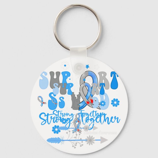 Groovy Support Squad Ribbon T1D Diabetes Awareness Key Ring (Front)