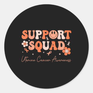 Groovy Support Squad Uterine Cancer Awareness Peac Classic Round Sticker