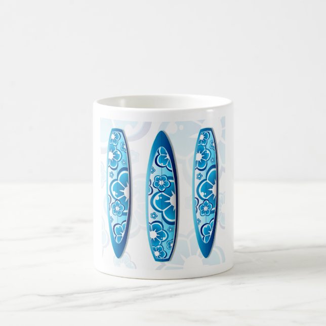 Groovy Surfboard with a flower design Coffee Mug (Center)