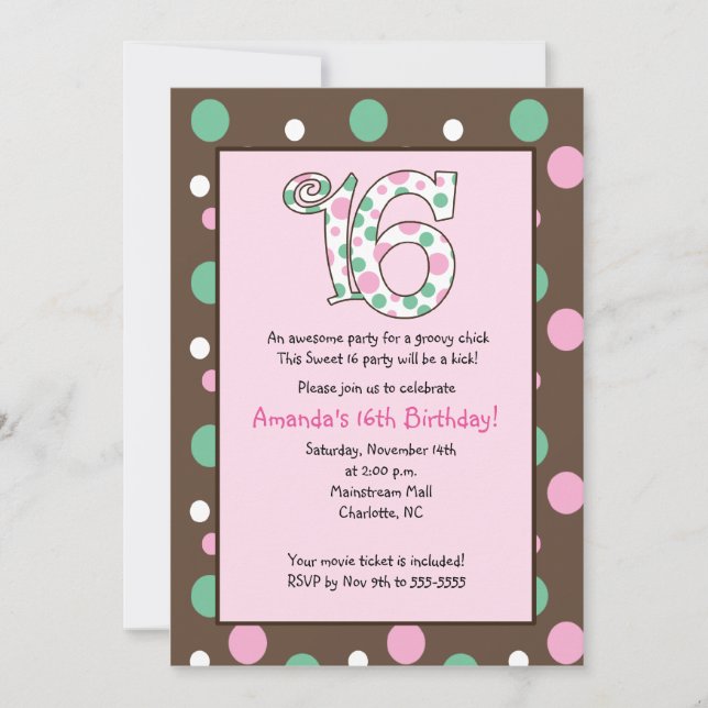 GROOVY Sweet 16 Sixteen Birthday Party Invitation (Front)