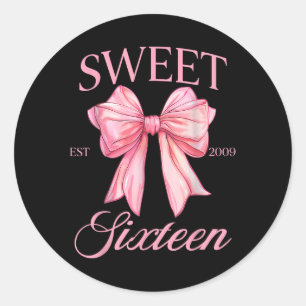 Groovy Sweet 16th Birthday Girl Coquette Bow 16 Ye Classic Round Sticker