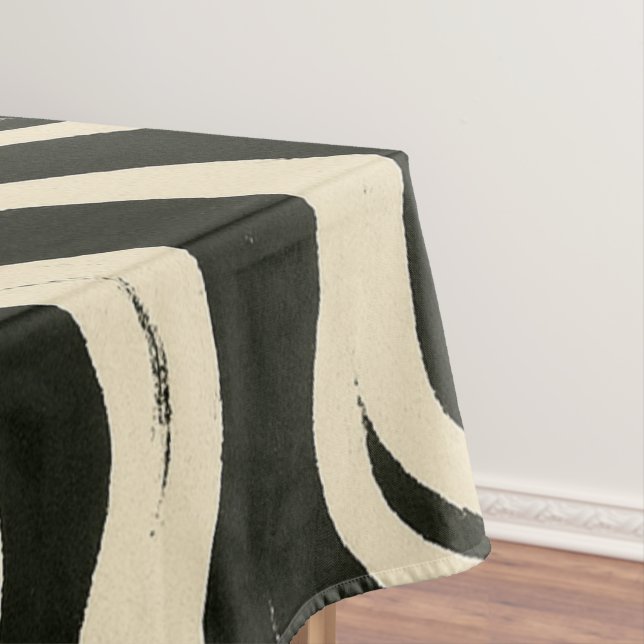 Groovy Swirl Black and Cream Tablecloth (In Situ)