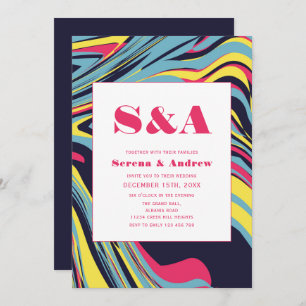  Groovy Swirl Marble Colourful Modern Wedding Invitation