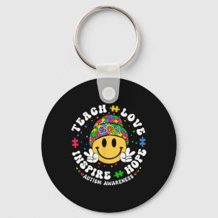 Groovy Teach Hope Love Inspire Teacher Autism Awar Key Ring