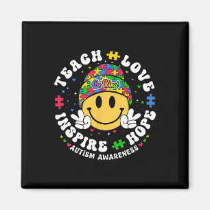 Groovy Teach Hope Love Inspire Teacher Autism Awar Magnet