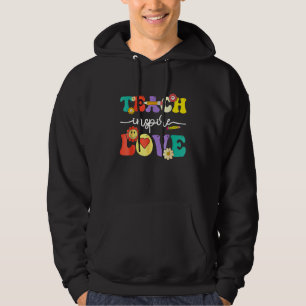 Groovy Teach Inse Love Preschool Back To School Te Hoodie