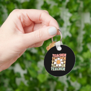 Groovy Teacher Cute Daisy Flower Back to School Key Ring