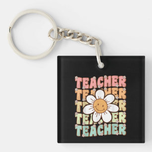 Groovy Teacher Cute Daisy Flower Back to School Key Ring