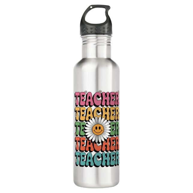 Groovy Teacher Cute Daisy Flower Retro Back School 710 Ml Water Bottle (Front)