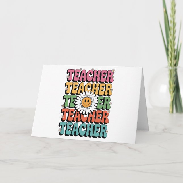 Groovy Teacher Cute Daisy Flower Retro Back School Announcement (Front)