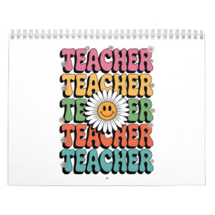 Groovy Teacher Cute Daisy Flower Retro Back School Calendar
