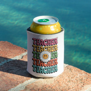 Groovy Teacher Cute Daisy Flower Retro Back School Can Cooler