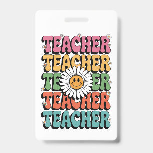 Groovy Teacher Cute Daisy Flower Retro Back School ID Badge