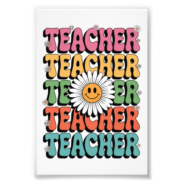 Groovy Teacher Cute Daisy Flower Retro Back School Photo Print (Front)