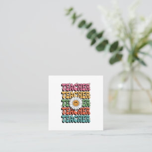 Groovy Teacher Cute Daisy Flower Retro Back School Square Business Card