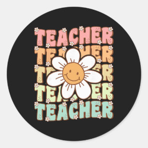 Groovy Teacher Cute Daisy Flower Retro Back To Sch Classic Round Sticker