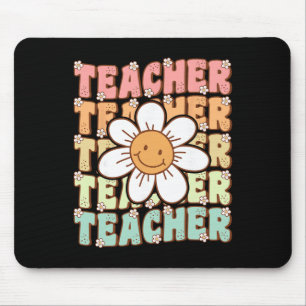Groovy Teacher Cute Daisy Flower Retro Back To Sch Mouse Pad