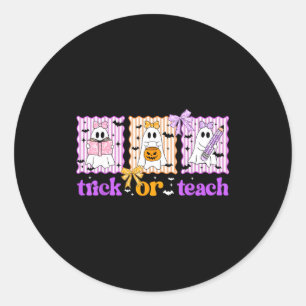 Groovy teacher halloween trick or teach ghost men classic round sticker