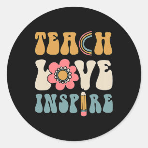 Groovy Teacher Inspirational Happy Back To School  Classic Round Sticker