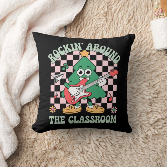 Groovy Teacher Xmas Rockin' Around The Classroom Cushion (Blanket)