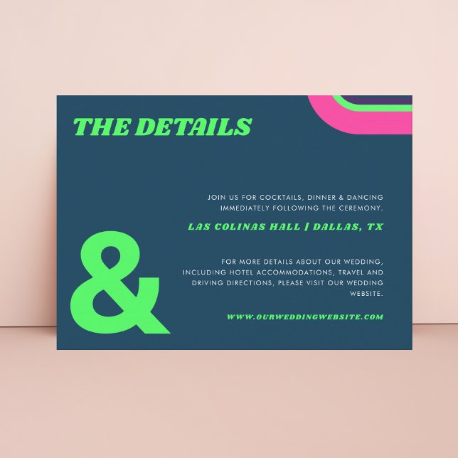 Groovy Teal Lime Green Retro Wedding Details Card (Creator Uploaded)