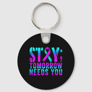 Groovy Teal Purple Ribbon Prevention Awareness Key Ring