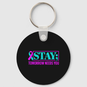 Groovy Teal Purple Ribbon Prevention Awareness Key Ring