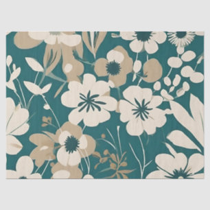 Groovy Teal Tan Flowers Tissue Paper