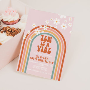 Groovy Ten is a Vibe daisy rainbow 10TH birthday Invitation