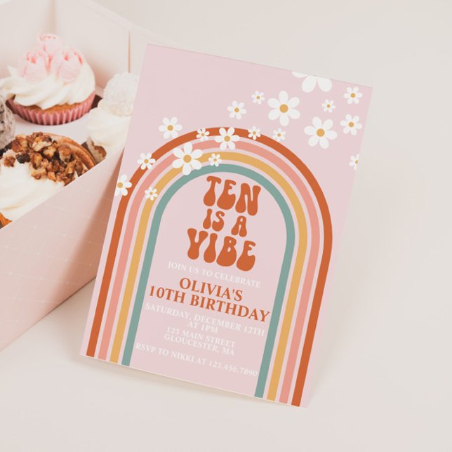 Groovy Ten is a Vibe daisy rainbow 10TH birthday Invitation (Creator Uploaded)