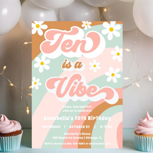 Groovy Ten is a Vibe retro pastels 10th birthday Invitation (Creator Uploaded)
