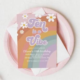 Groovy Ten is a vibe Retro Rainbow 10th Birthday Invitation