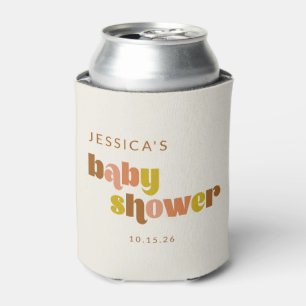 Groovy Terracotta Peach Retro Custom Baby Shower Can Cooler