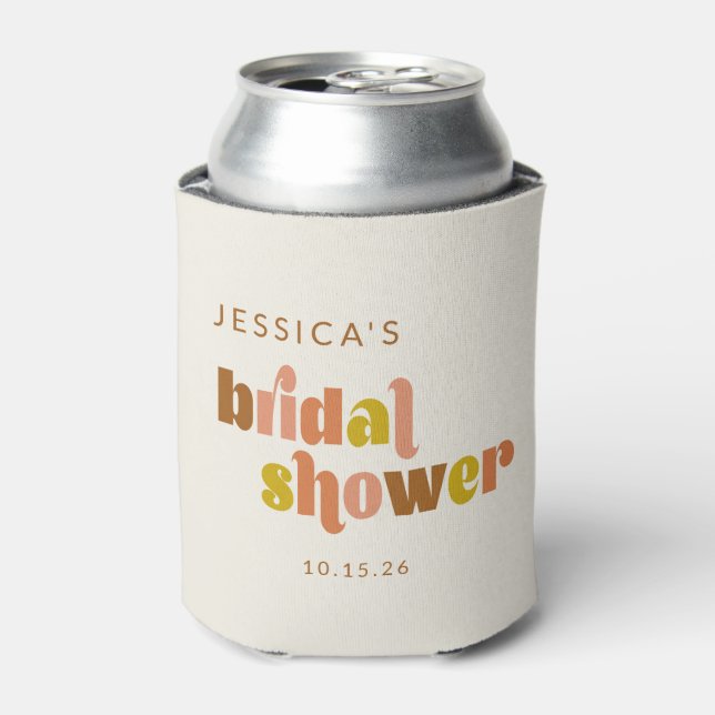Groovy Terracotta Peach Retro Custom Bridal Shower Can Cooler (Can Front)